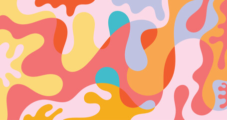 Vibrant abstract vector pattern with fluid, organic shapes in warm and pastel tones. Perfect for use in backgrounds, textiles, wrapping paper, and modern decor