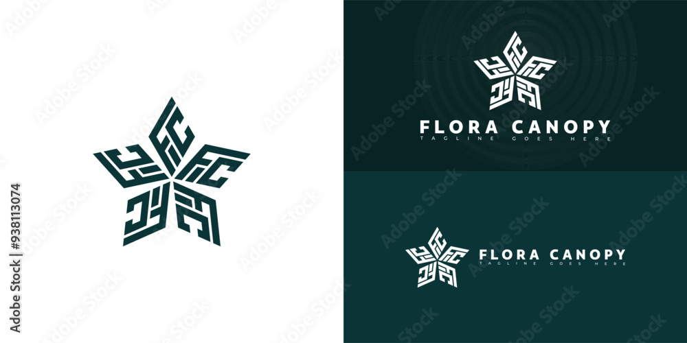 Poster abstract spiral initial letter fc or cf in green color isolated on multiple background colors. the l