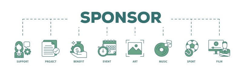 Sponsor icon infographic illustration concept with icon of film, sport, event, music, art, benefit, project, support icon png and easy to edit 