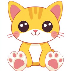 Fototapeta premium A colorful cartoon of a cheerful yellow cat sitting comfortably
