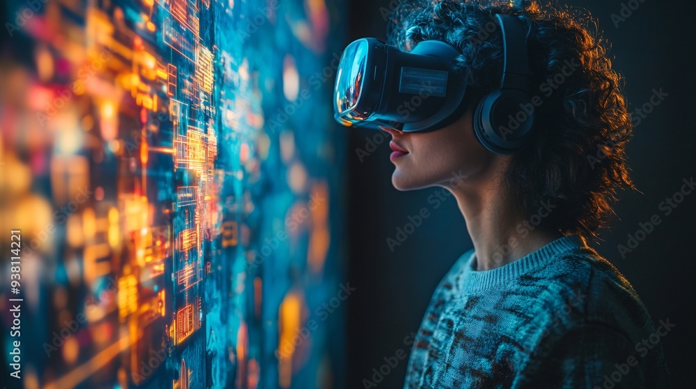 Aufkleber A designer using augmented reality to project and adjust various design elements within a physical space allowing them to experiment with different layouts and decor in real-time Stock Photo with