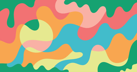 Colorful abstract background featuring fluid, wavy shapes in vibrant green, orange, blue, and pink tones. Perfect for modern designs, social media graphics, and creative print projects