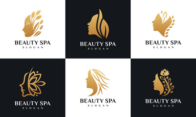 beauty spa women logo collection. set of women's beauty salon logo icons