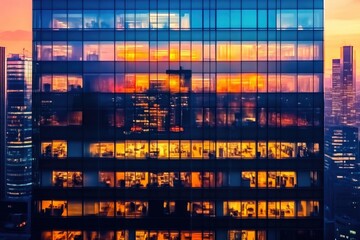 Time-Lapse of Office Lights: From Dawn to Dusk in Downtown Skyscraper