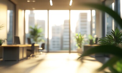 Blurred Office Space with Soft Daylight and Professional Ambiance