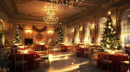 Obraz premium Illustration of a glamorous holiday party venue with elegant decor.