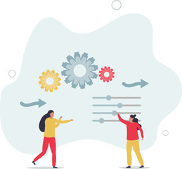 working process optimization for best outcome, team management or development plan and procedure concept.flat design with people.