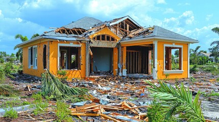 Florida storm damages home in affluent neighborhood. Concept Florida, Storm, Damages, Home, Affluent Neighborhood