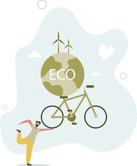 Sustainable environment and ecological society lifestyle.character man with bicycle.flat design with people.