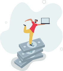 make money online with computer and internet concept.flat design with people.