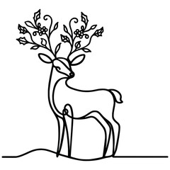 Deer continuous line drawing. Holiday,Christmas concept. Vector illustration
