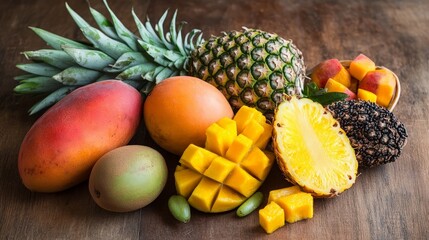 Tropical Fruit Feast: A Delicious Display of Pineapples, Mangos, and More