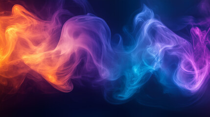 Obraz premium Multicolored Liquid Paint Wave Illustration. Digital Motion Music Design. Color Smoke Explosion. Dark Swirling Smoke Flow. Trendy Mysterious Rainbow Splash of Paint. Digital Music Background.