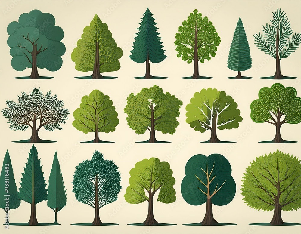 Poster a collection of trees in various sizes and shapes