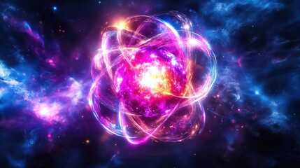 Obraz premium Shimmering Atom Set Against a Celestial Canvas