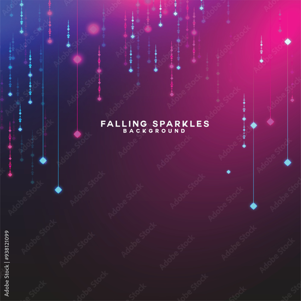 Poster purple and blue gradient color abstract falling sparkles background template. colorful falling spark