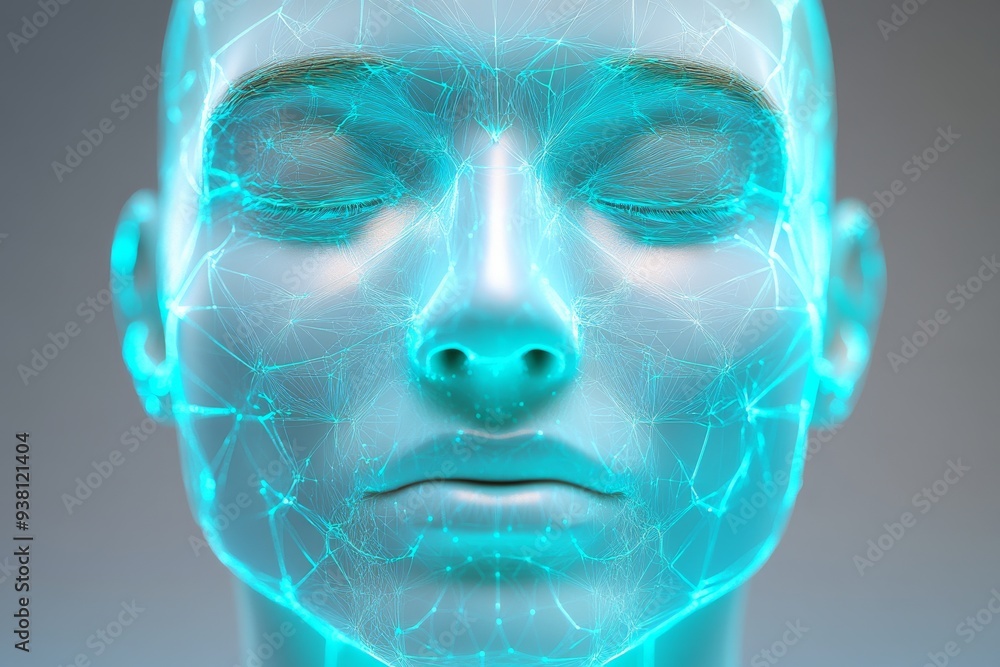 Poster digital woman with glowing lines on her face representing futuristic technology human tech integrati
