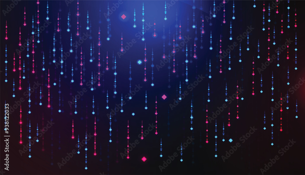 Poster colorful falling sparkles background design with navy blue gradient color. purple and blue gradient 