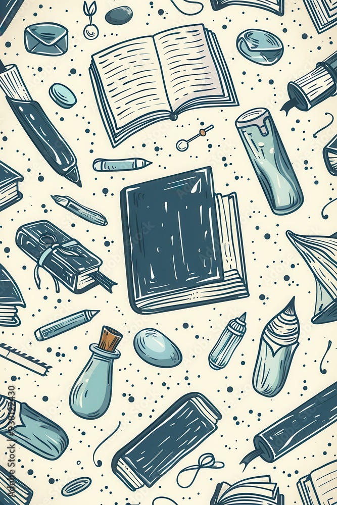 Poster minimalistic backdrop of educational tools and books for customization