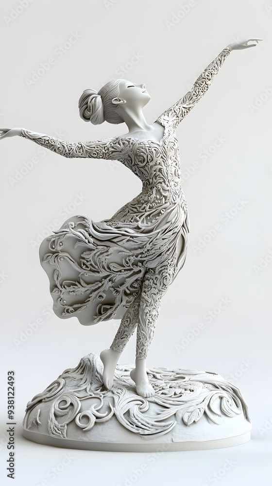 Poster 11. **a 3d render of a ceramic art portrait showcasing a graceful dancer with elaborate patterns and