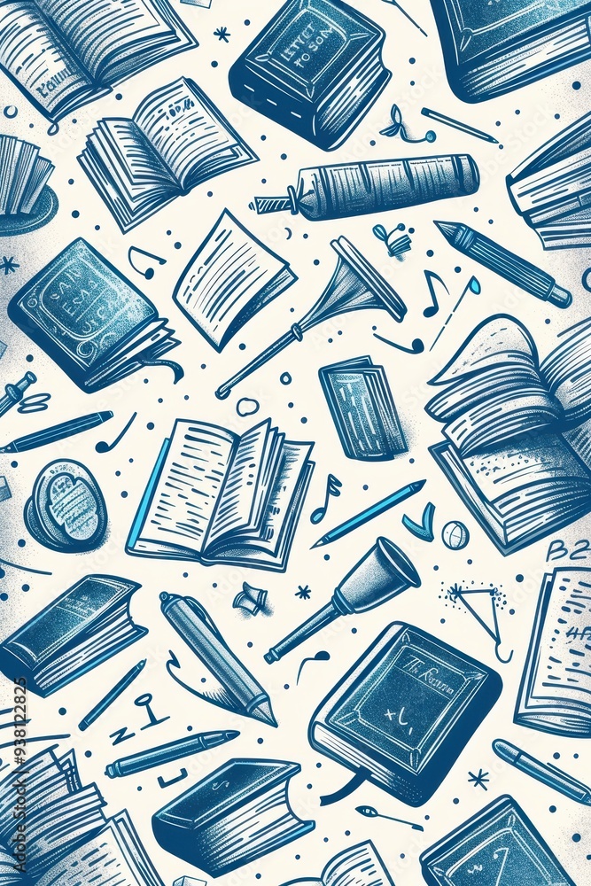 Aufkleber educational tools and books outlined in a creative background with negative space for text overlay