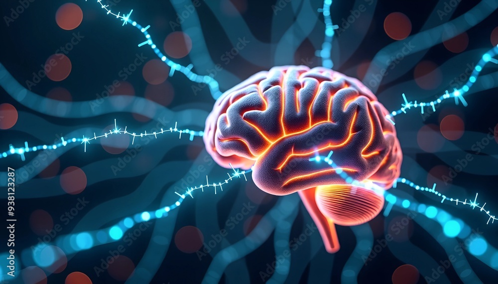 Aufkleber human brain connected to digital network - neural pathways of light symbolizing human and artificial