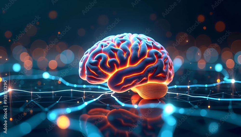 Aufkleber human brain connected to digital network - neural pathways of light symbolizing human and artificial