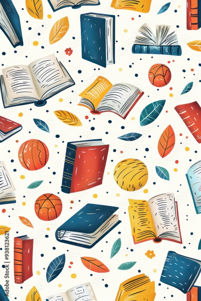 Poster knowledge unbound: minimalist background with outlined book and learning element illustrations on ne