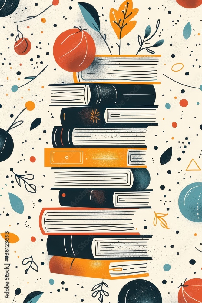 Aufkleber minimalistic book and learning elements on creative background with negative space
