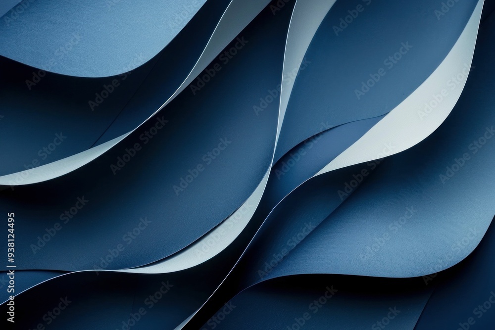 Poster abstract blue paper waves creating a dynamic and textured background with varying shades of blue and