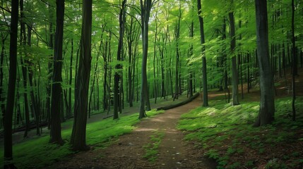 Obraz premium An isolated forest with a path.