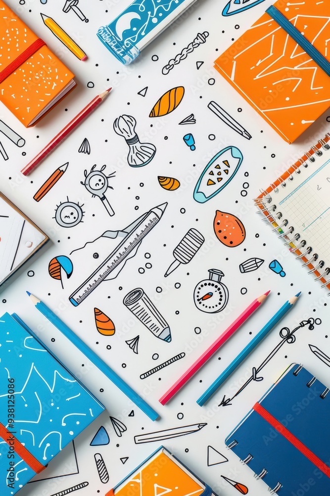 Poster minimalistic back to school background with outlined educational elements and negative space