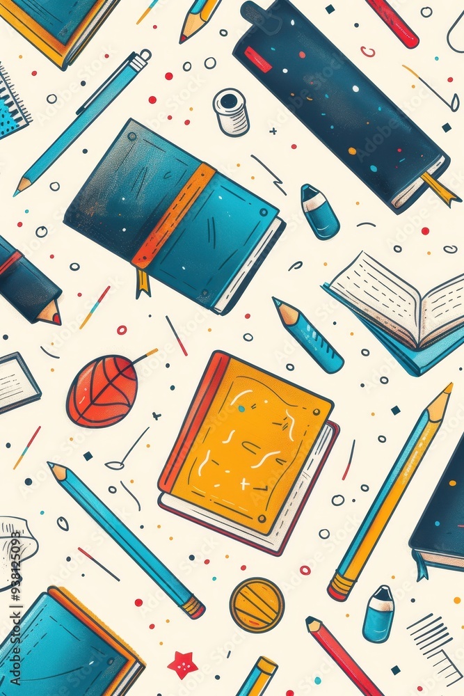 Poster minimalist educational background with outlined elements and negative space