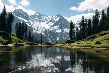 Fototapeta premium Stunning Mountain Lake with Snow-Capped Peaks