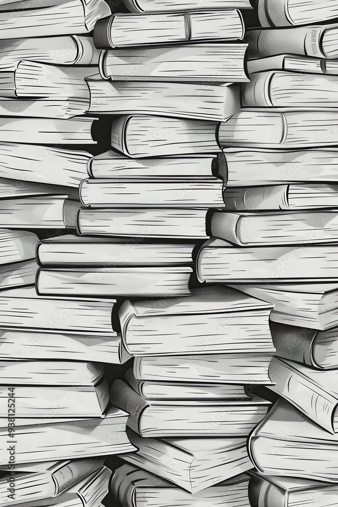 Aufkleber knowledge overflow: abstract background of stacked books and learning symbols with copyspace