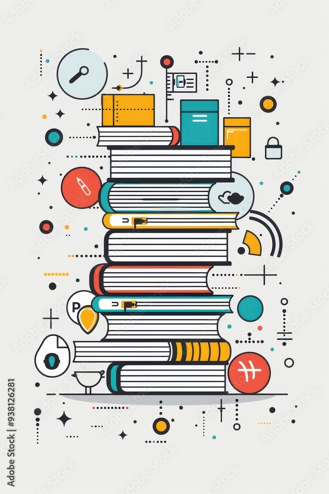 Aufkleber minimalist education concept with stack of books outline and learning icons on background for text o