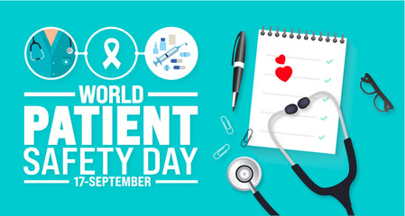 World Patient safety day background or banner design template. Holiday concept. Template for background, banner, card, poster, placard, design template with unique shapes with standard color.