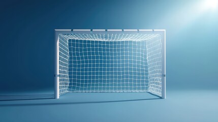 A soccer goal stands prominently against soft blue background, symbolizing spirit of game. 