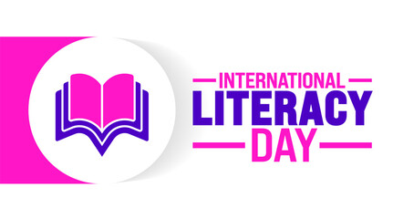 International Literacy day background or banner design template. Holiday concept. Template for background, banner, card, poster, placard, design template with unique shapes with standard color.