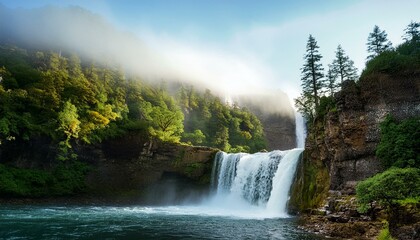 Fototapeta premium A waterfall with a forest in the background