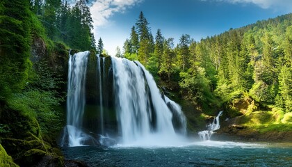 Fototapeta premium A waterfall with a forest in the background