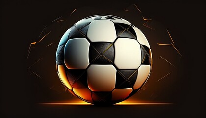 Fototapeta premium A white and black soccer ball is on a black background