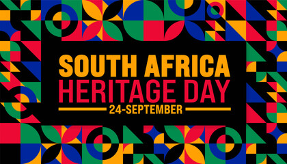South Africa Heritage Day geometric shape pattern background or banner design template. Holiday concept. Template for background, banner, card, poster, placard, design template with unique shapes. © Neelrong