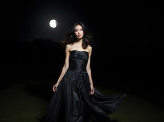 Fototapeta premium Lunar Queen in Black with Full Moon