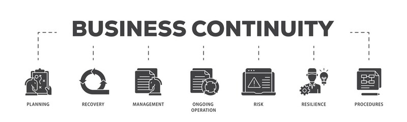 Business continuity icon infographic illustration concept with icon of management, ongoing operation, risk, resilience, and procedures icon png and easy to edit 