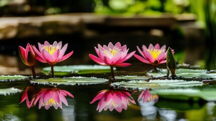 Water Lily Flowers Blooming in a Pond