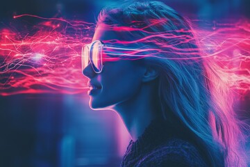 Profile of a Woman with Glowing Neural Connections Representing Cognitive Power Neural Activity and the Radiance of Thought in a Modern Neon Lit Environment