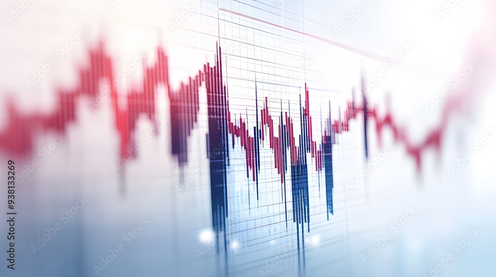 Poster abstract data trend lines with blue and red hues on a light background