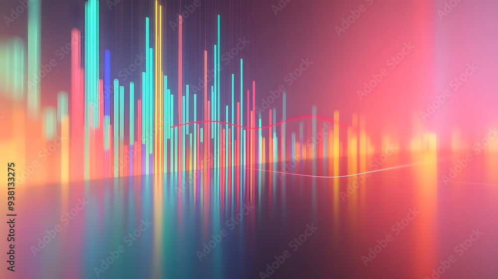 Poster blurred abstract graph with red and blue trend lines on a light background