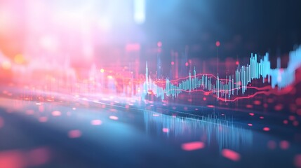 Blurred abstract graph with red and blue trend lines on a light background